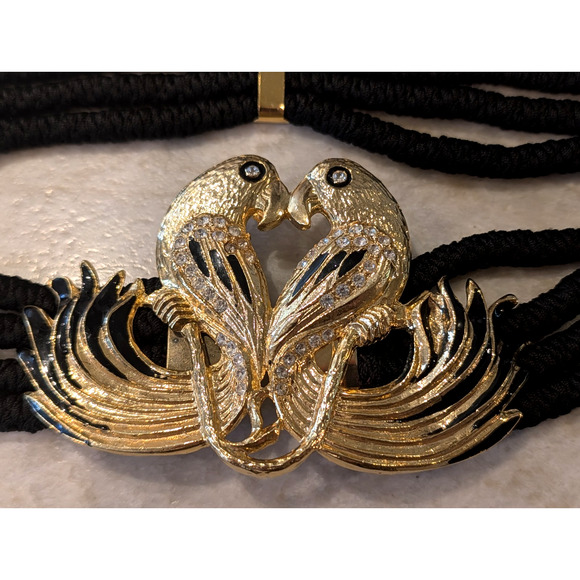1970s West Germany Gutos Stretch Belt Gold Tone Double Parrot Rhinestone Buckle main image 5